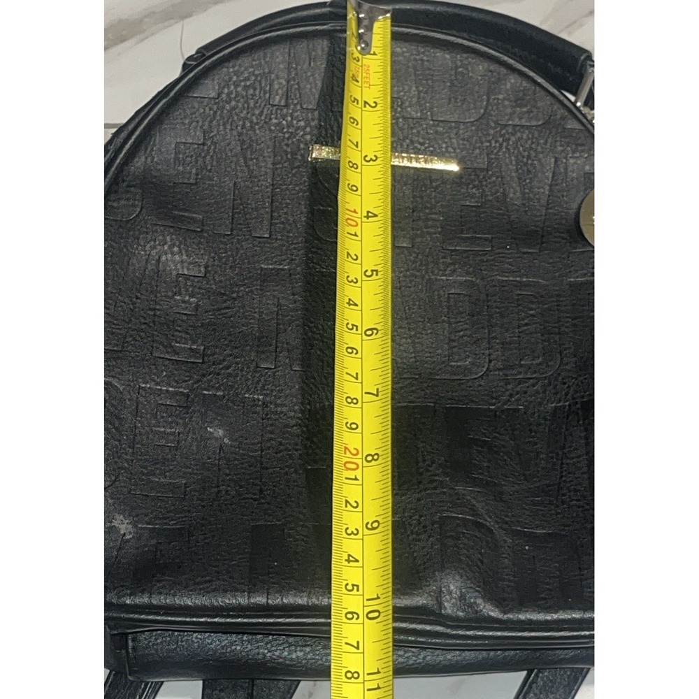 Steve Madden Small Backpack Embossed Logo Black & Gold Faux Leather Womens Bag - Picture 15 of 16
